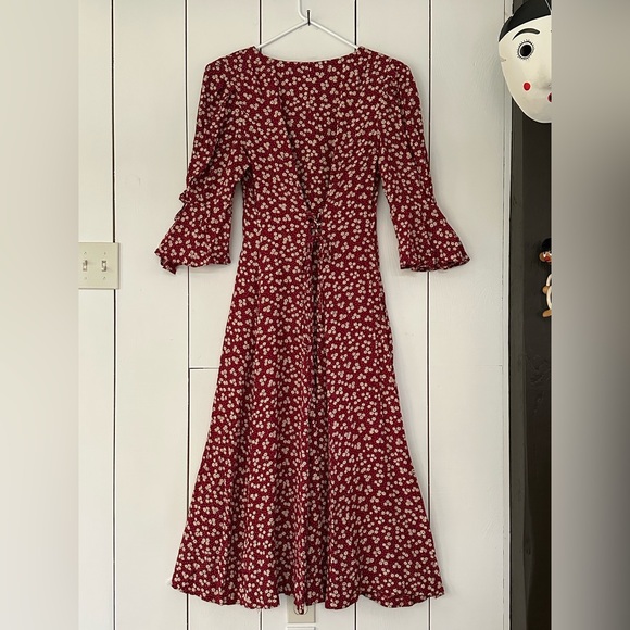 VTG Lanz Originals Dainty Floral Corset Maxi Dress Sz 12 Burgundy Cream - Picture 3 of 14